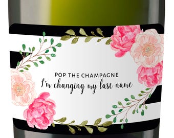 Pop The Champagne Im Changing my Last Name Mini Champagne Bottle Label Stickers for Bridal Shower Party Favors, Set of 10 mn133