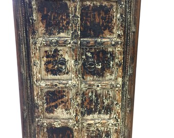 Antique Distressed Cabinet, Reclaimed Teak Doors, India Furniture, Rustic Almirah, Southwestern, Spanish, Old World