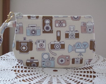 Vintage Camera Bag, Small Camera Clutch, Camera Wristlet, Zipper Gadget Pouch, Camera Bag