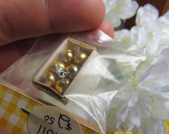 Handcrafted Vintage 1970s Dollhouse Miniature Box CHRISTMAS ORNAMENTS in Original Package Gold Balls Holiday Tree Decorating Fairy Cottage