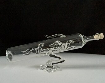 Handblown Glass Wolves in Bottle