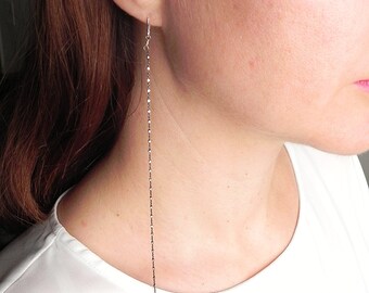 Sterling silver long chain earrings, shoulder duster earrings, black earrings, extra long earrings, oxidized sterling silver earrings dangle