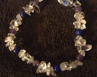 Amethyst, Lapis Lazuli, and Clear Quartz Bracelet