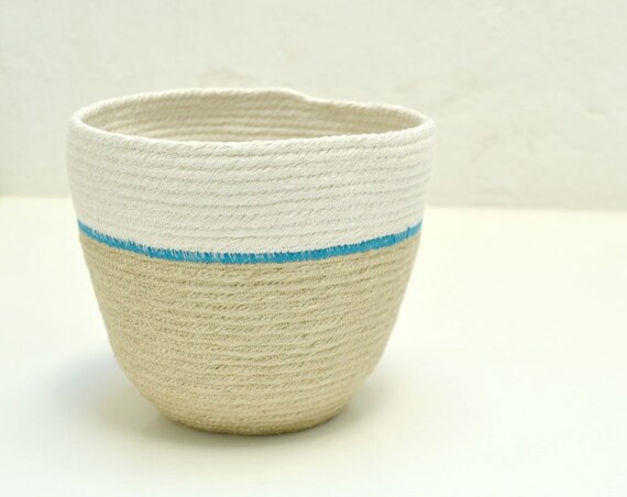 Indoor planter, Jute pot, Natural jute bowl, Vegetable basket, Plant basket, Home decor baskets, Utensil holder Jute basket, White and beige
