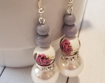Rose and Rhinestone Earrings