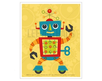 Robot Print - Robot 3 Wall Art - Baby Boy Room Wall Art - Robot Illustration - Robot Nursery Art - Robot Wall Art - Baby Robot Drawing