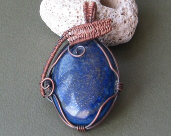 Lapis lazuli wire wrapped pendant