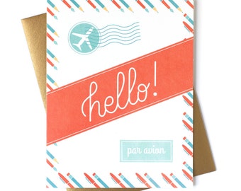 Hello! Par Avion (Air Mail) Greeting Card - blank inside