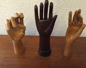 Set of 3 Antique Articulated Wooden Mannequin Mannikin Hands