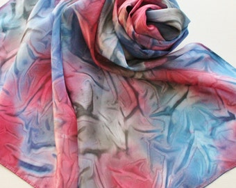 Hand Painted Silk Scarf - Handpainted Scarves Slate Navy Midnight Blue Gray Grey Charcoal Black Dark Red Crimson Maroon Dyed