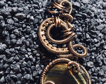 Wire wrapped pendant tiger eye