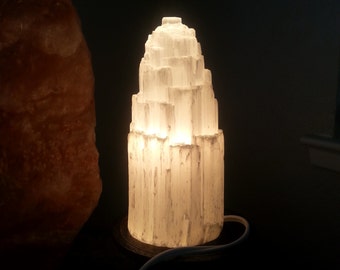 Selenite Lamp* Selenite Tower* Selenite* Handmade Crystal* Unique Gift* Home Decor* Lighting* Lamp* Holiday Gift
