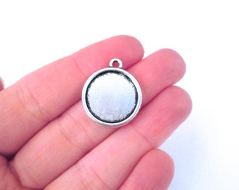 10 16mm Double Sided Round Pendant Settings, Silver Plated, B93