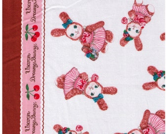 HALF YARD Kokka - Usaron Dreamy Bunny on Cream, balloons, lollipops - Japanese Imported Fabric