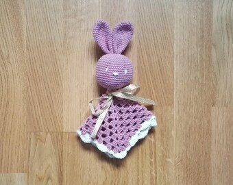 Crochet security blanket - bunny - rabbit - lovey - toddler toy - snuggle - newborn - safety blanket - pink lovey - woodland - baby toy