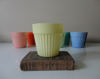 VINTAGE pastel yellow hazel atlas FLOWER POT - yellow hazel atlas - cache pot - indoor flower pot - fired on yellow milk glass