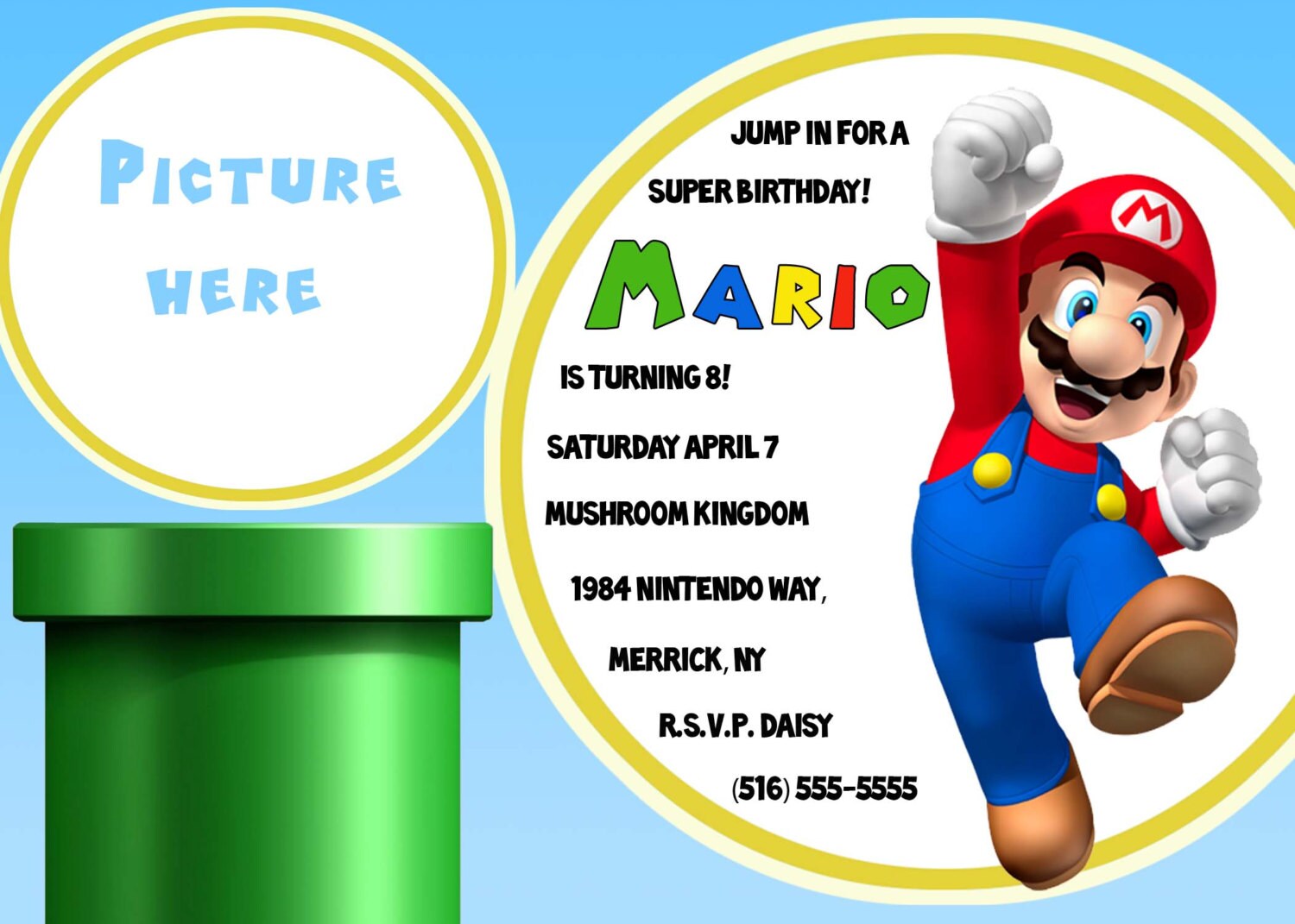 Inviti personalizzati foto Super Mario Mario Bros compleanno Inviti personalizzati foto Super Mario Mario Bros compleanno