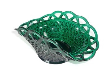 Imperial Katy 7498 Open Lace Edge Glass Bowl Stiegel Green Vintage Glassware