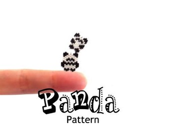 Mini Panda Set, Peyote or Brick Stitch Beading Patterns, Cute Animal Charms