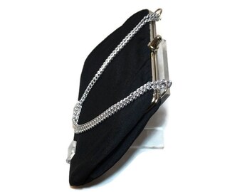 Vintage Evening Bag, Black Fabric Purse with Chain Handle, 50s-60s Small Handbag, Formal Evening Purse, Wedding, Prom, LBD Accessories