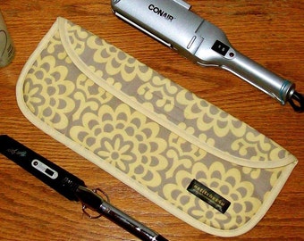 Curling Iron Case / Straightening Iron / Flat Iron Cover for Travel or the Gym (Insulated) - Amy Butler Lotus Wall Flower Yellow
