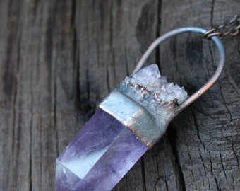 Spirit Quartz Necklace • Cactus Quartz • Amethyst • "One Of A Kind" • Electroformed • Boho • Healing Quartz • Nature Inspired