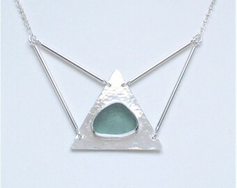 Sea Glass Jewelry - Sterling Aqua Sea Glass Necklace
