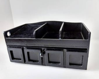 Black dresser valet, Wood desk organizer, phone valet, jewelry box drawer, ipod smartphone home office dock and storage