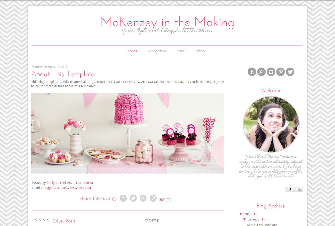 premade blogger template simple pink and grey blog template premade template