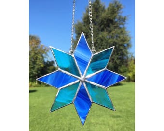 Stained glass star, blue star suncatcher decoration