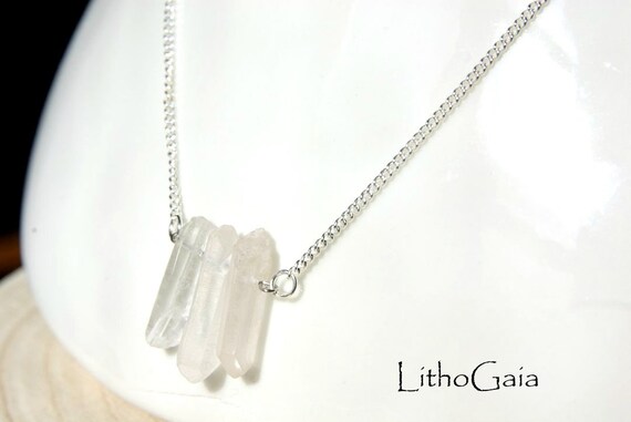 Crystal Point Bar Necklace on 925 Sterling Silver, Raw Crystal Gemstone, Raw Quartz Jewelry, Gift for Her, Quartz Gemstone bar, Zodiac