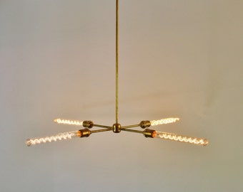 Modern Brass Chandelier, Mid Century Starburst Sputnik Chandelier Lighting Fixture, 4 Arms & Sockets, BootsNGus Lighting and Home Decor