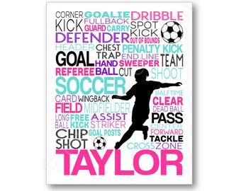 Girl's Soccer Poster, Girls Soccer Typography, Gift for Soccer Players, Soccer Gift, Soccer Team Gift, Soccer Print, Soccer Player Art