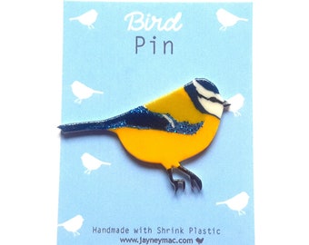 Bluetit Bird Shrink Plastic Pin