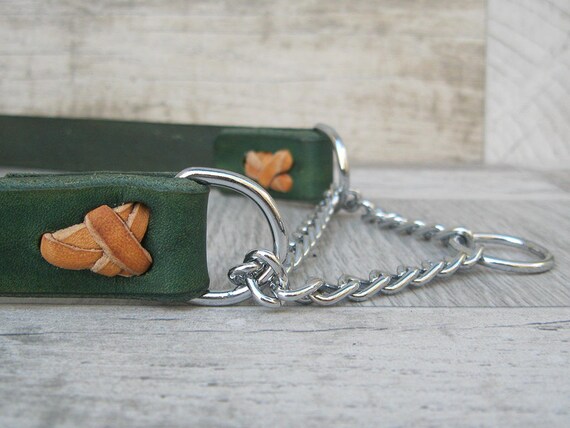 Martingale Dog Collar, Green Dog Collar, No Pull Leather Dog Collar, Colorful Dog collar, Comfort Chain Dog Collar, Half Choke Dog Collar
