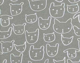 Cotton + Steel Knit Fabric - Hello Collection - Hello Grey - Alexia Abegg - Cotton Spandex Jersey - Animal Face Fabric - C+S