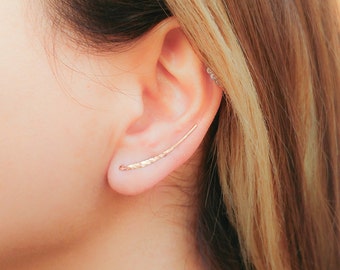SALE - Rose Gold Earrings- Rose Gold Ear Climber Earrings- Rose Gold Ear Crawler- Ear Sweep- Bar Earrings- Earclimber-up the ear earrings