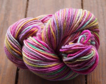Handpainted Yarn Wool 192yards Worsted Weight Knitting Aspenmoonarts Hand Painted Pink Yellow Green CW035 Felting