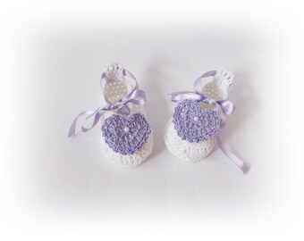 Christening crochet white shoes Blessing Boots White Crochet baby shoes Baby shower Newborn shoes Baby girl's shoes Knit baby shoes