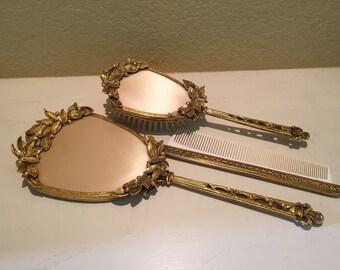 Vanity Hair Brush Comb And Mirror Set