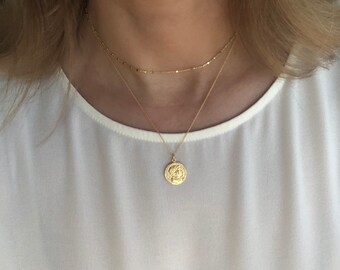 Dainty Coin necklace. Gold coin necklace. Silver Roman coin necklace. Minimalist, Layering jewelry. Gold disc necklace