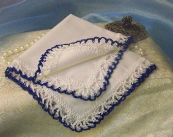 Royal Blue Handkerchief, Hanky, Hankie, Hand Crochet, Bridal Party Gift, Personalized, Monogrammed, Embroidered, Custom, Lace, Bridesmaids