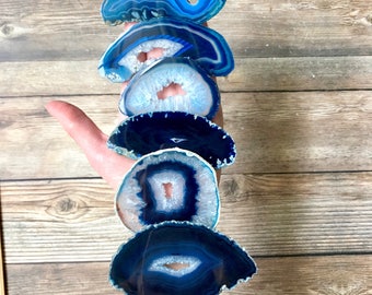 Blue Geode Slices - Random 2.5 to 3.5 Inch - Agate Slabs with Open Crystal Center Quartz Druzy Mineral Specimen For Sale Craft Supply Hole