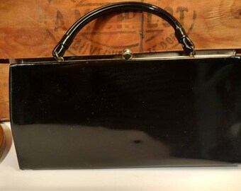 Vintage Black Patent Leather Theodor CA Purse Clutch