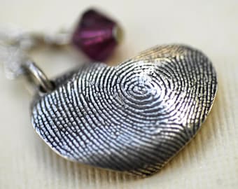 Fingerprint Necklace Thumbprint in Sterling Silver Personalized