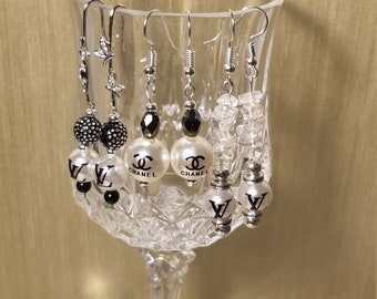 Silver Black and Pearl Earring Dangles