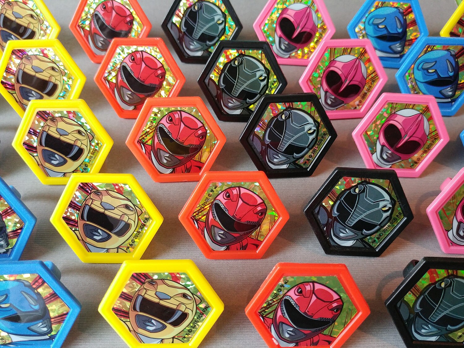 24 POWER RANGERS rings for cupcake toppers cake birthday party favors