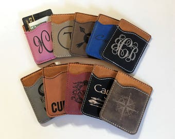 Personalized Cell Phone Card Holder Phone Wallet Monogram Credit Card Holder Card Caddy for Phone ID Credit Card Holder iPhone Phone Pocket
