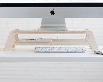 Screen support made of wood, lifts the screen and has space to organize the desk - DEBRIDGE