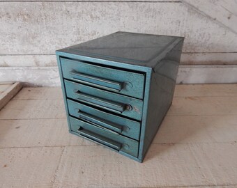 Industrial Turquoise Metal Part Drawer Bin - Small Size Parts Drawer Chest - Perfect for Crafts, Office Supplies, Jewelry - Industrial Decor